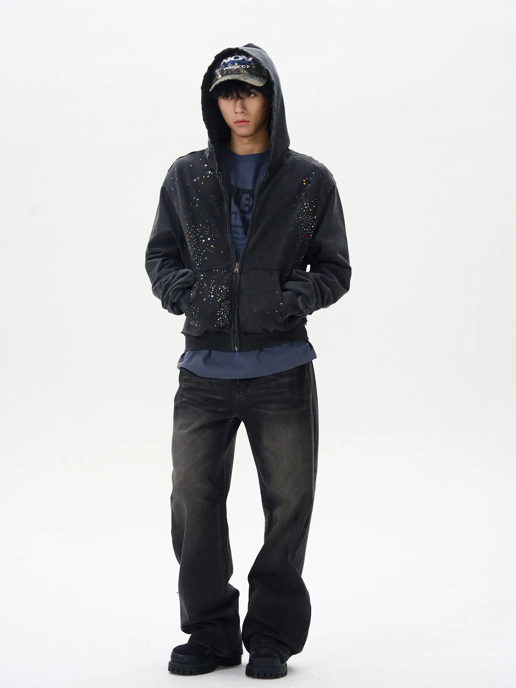 Trendy High-End Diamond Zipper Sweatshirt