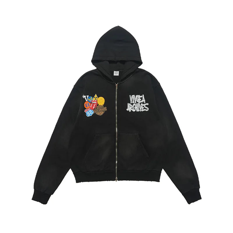 Cozy Bold American Style Painted Hoodied Sweatshirt