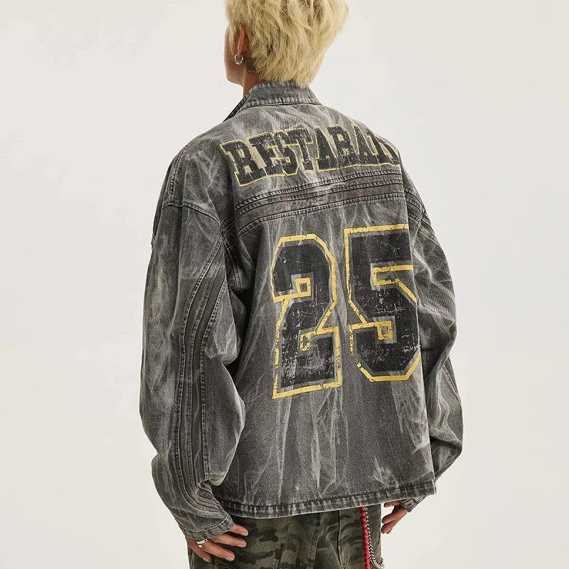 Destructive American Graffiti Printed Denim Jacket