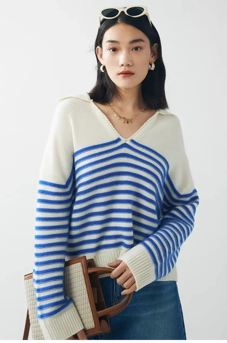 Stylish Striped Winter Knit Pullover Sweater