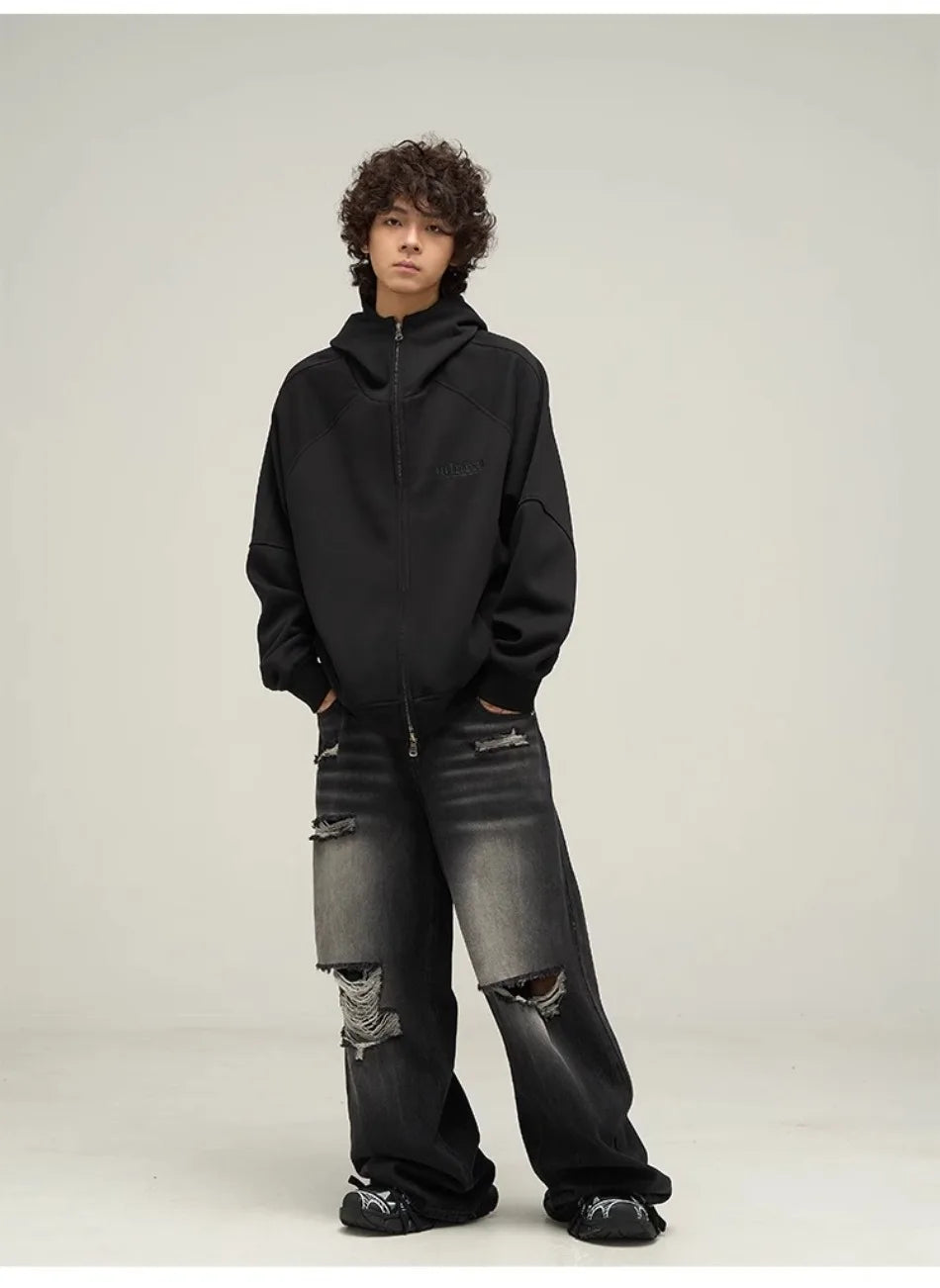 Punk Oversized Letter Embroidered Stand Sweatshirt