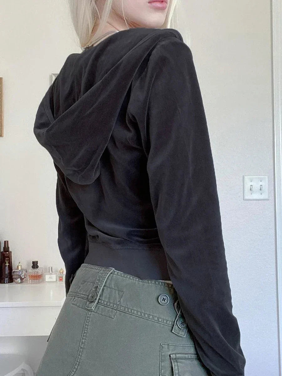 Y2K Crystal Heart Zip-Up Hoodie