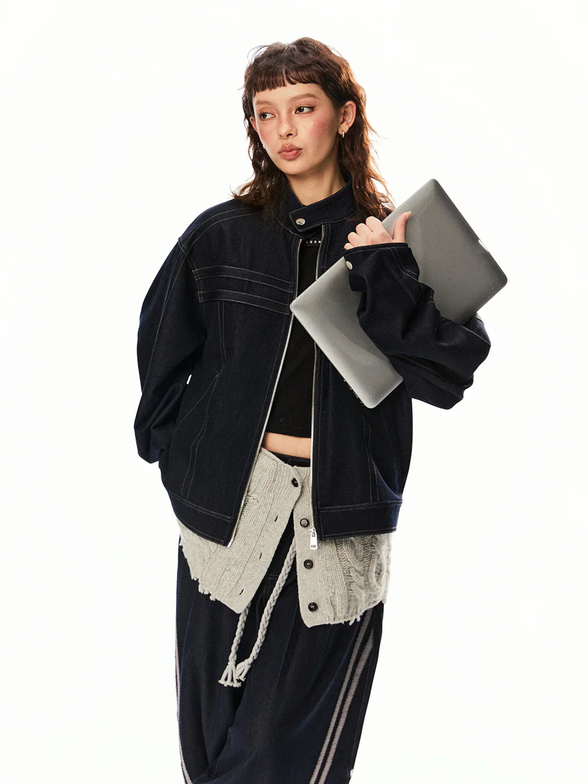 Women Cow Color Washed Denim Jacket