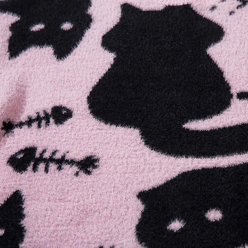 Cozy Oversized Cute Cat Knitted Sweater