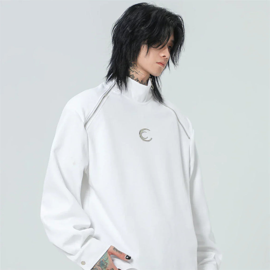 Streetwear Casual Zipper Shoulder Pads Sweatshirt