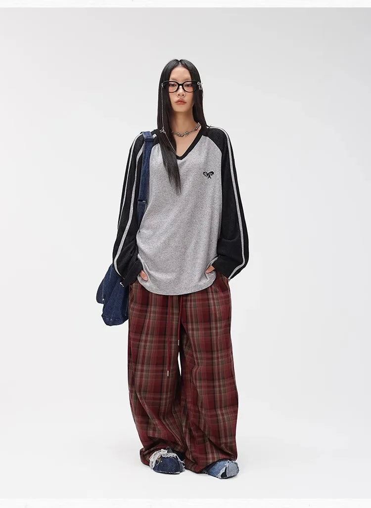 Black and Gray Contrast Color Long Sweatshirt