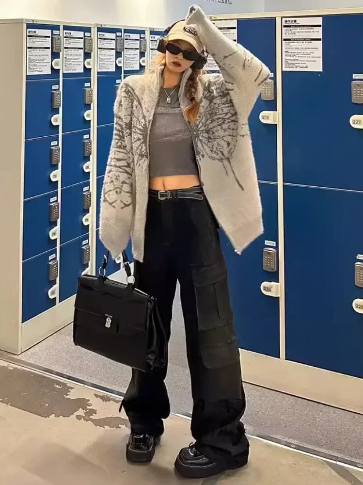 Splattered Butterfly High Collar Sweater