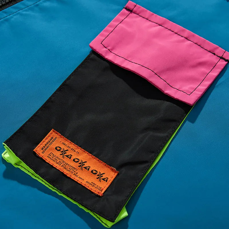 Men’s Retro Color Block Patchwork Hip Hop Oversized Jacket