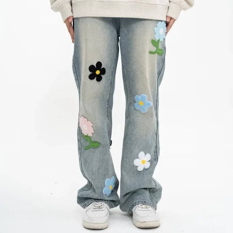Retro Flower Embroidered Jeans