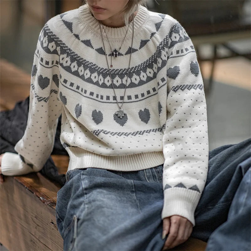 White Fair Isle Knit Sweater