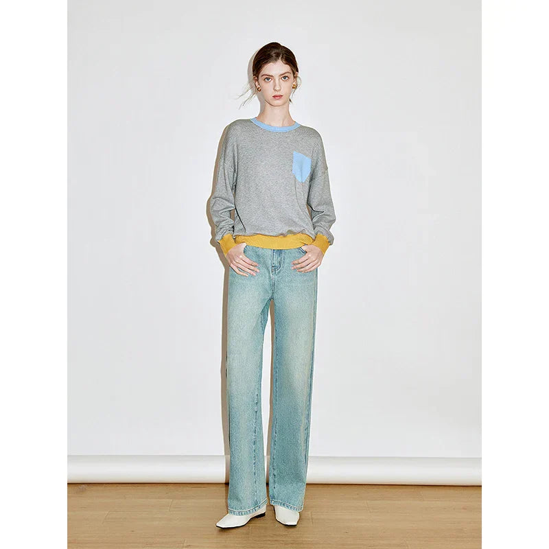 Color Blocked Knitted Pullover Sweater