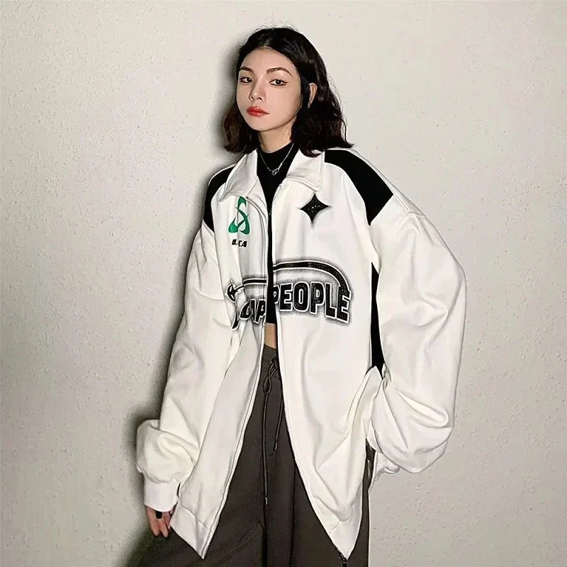 Oversized Vintage Black White Zip-Up Sweatshirt
