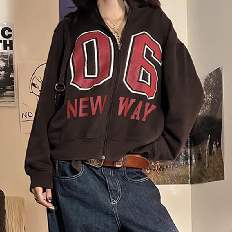 Plush Vintage Letter Print Winter Sweatshirt