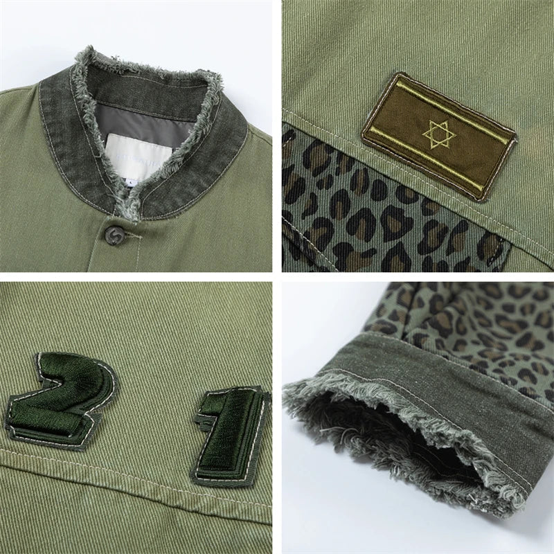 Luxury Green Patchwork Denim Jacket