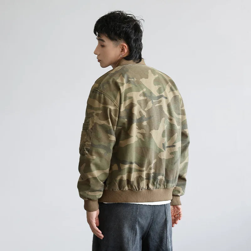 Vintage American Style Camo Baseball Bomber Jacket