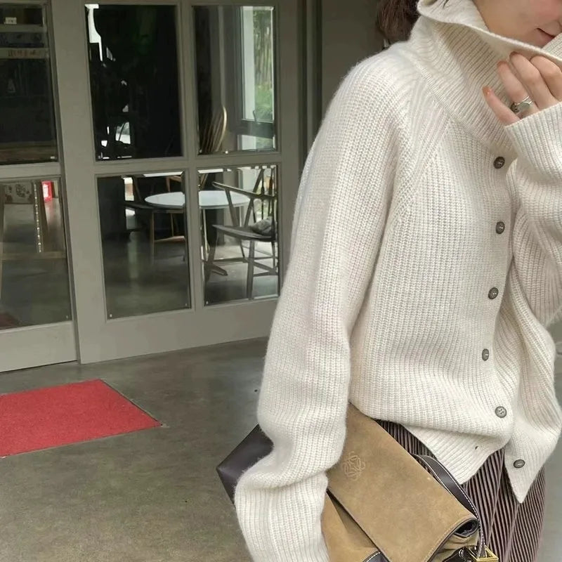 Luxurious Wool Turtleneck Cardigan Sweater Coat