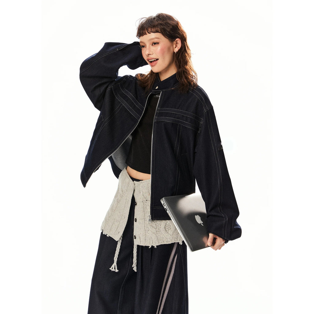 Women Cow Color Washed Denim Jacket