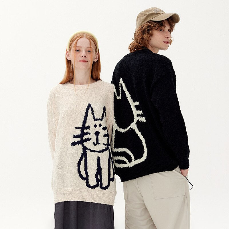 Hand Drawn Cat Knitted Sweater