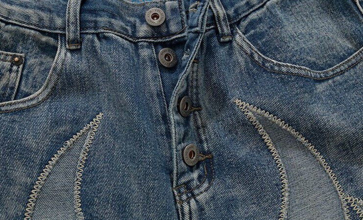 Flame Embroidery Denim Jeans