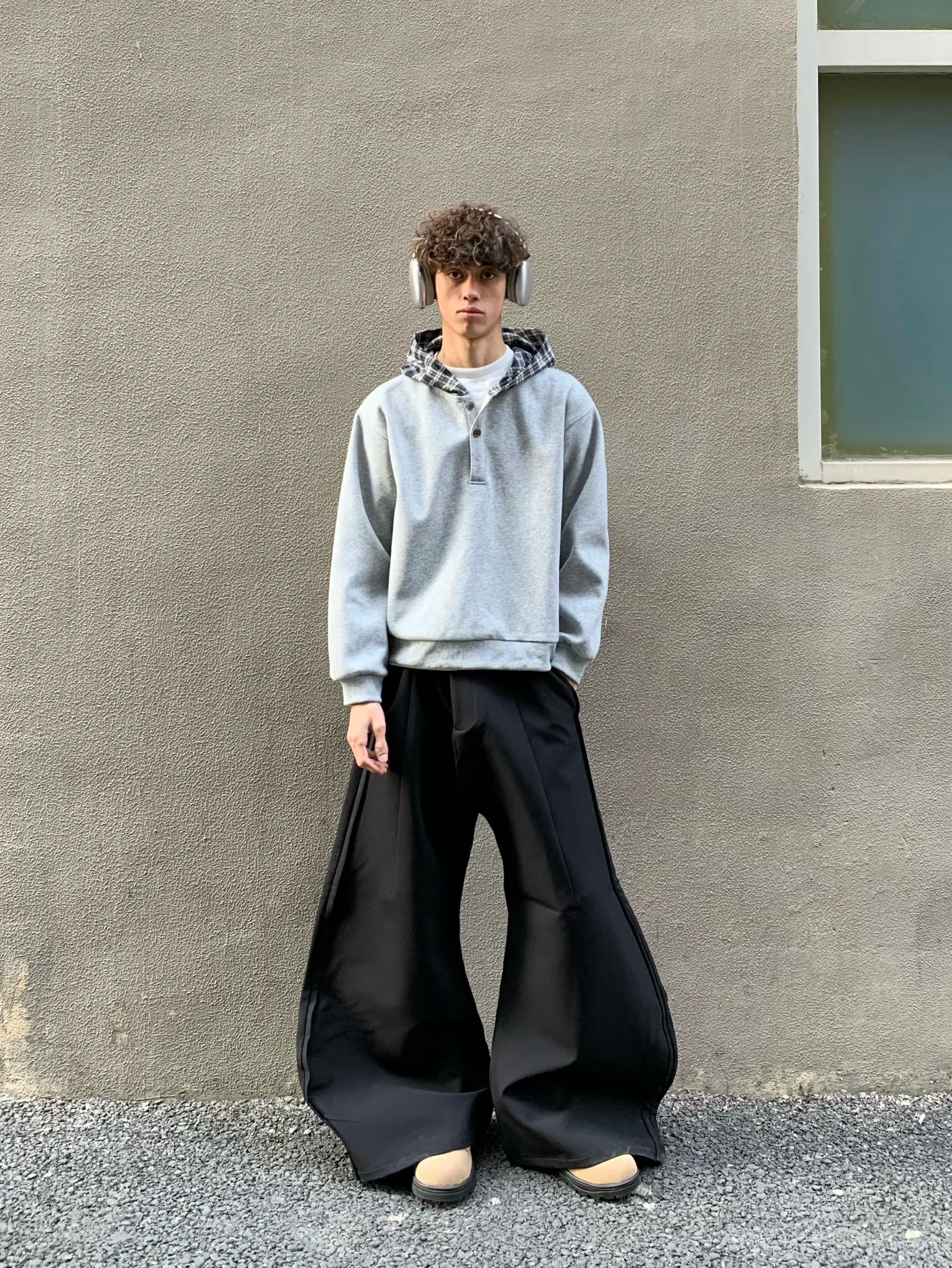 Effortless Plaid Retro Splicing Hooded Sweatshirt