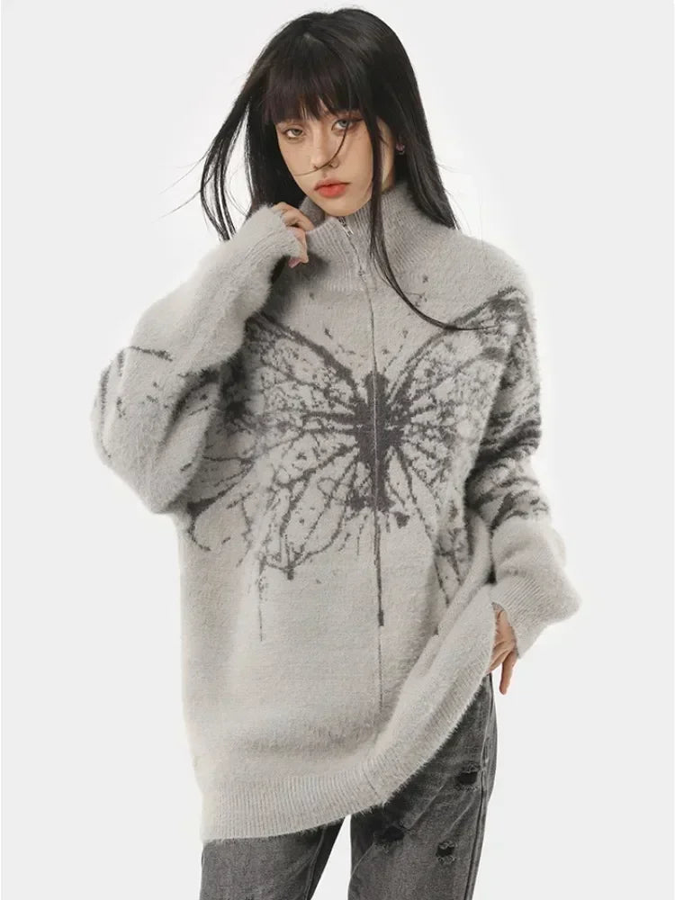 Splattered Butterfly High Collar Sweater