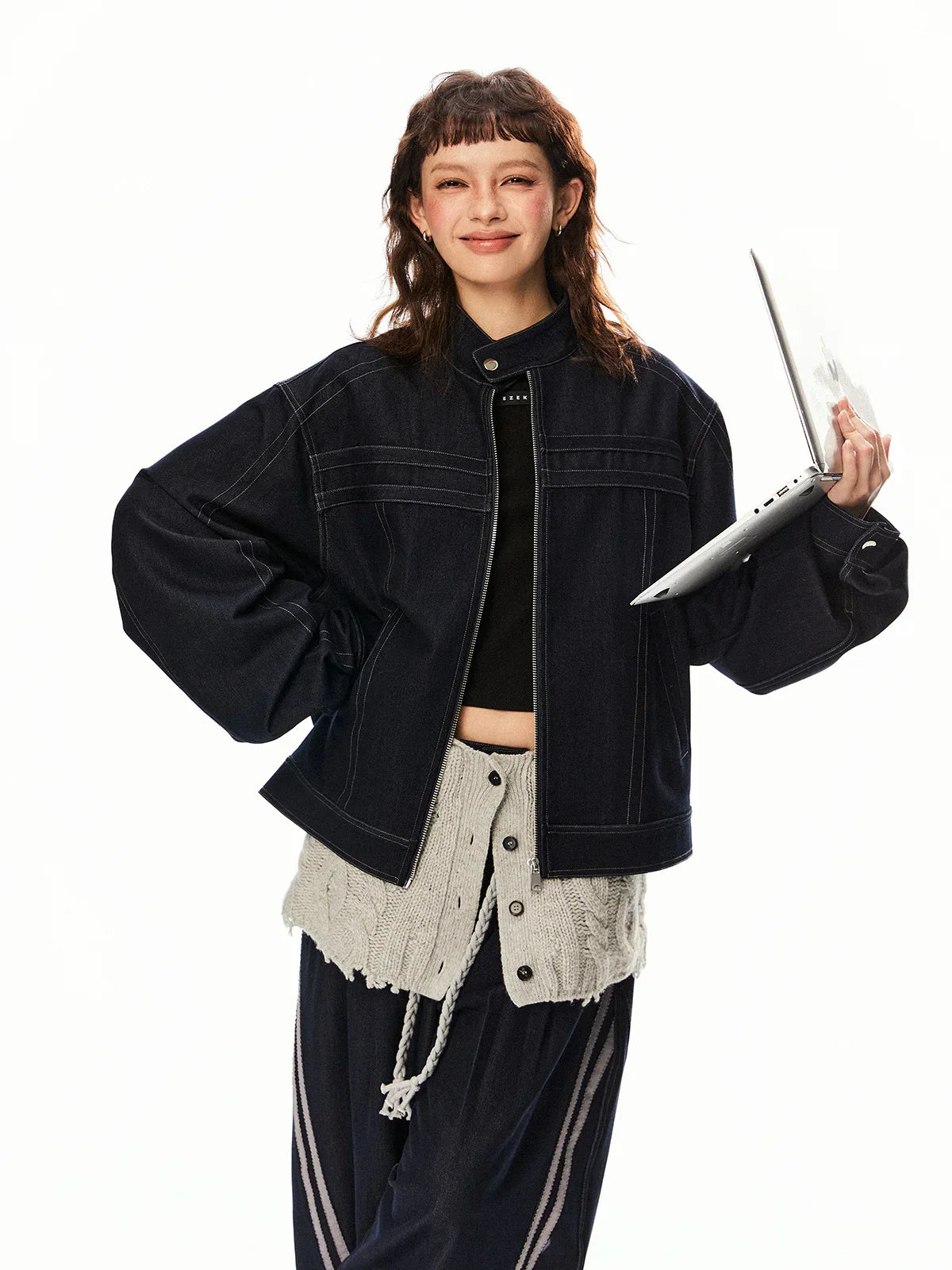 Women Cow Color Washed Denim Jacket