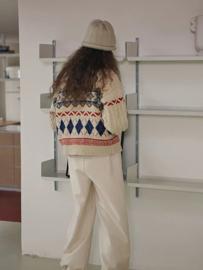Cozy Vintage Christmas Argyle Knit Cardigan