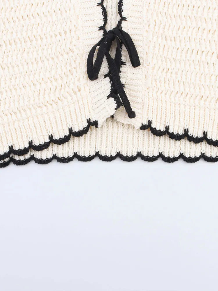 Chic Crochet Bow Short Sleeve Sweater