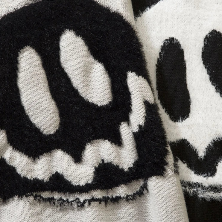 Y2K Distressed Smiley Knit Sweater