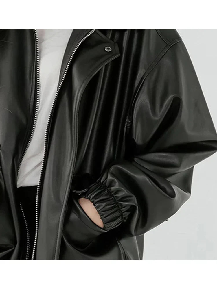Black Soft PU Leather Jacket Zipper