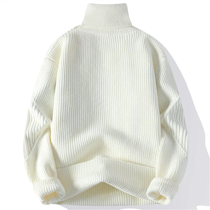 Cozy Patchwork Knit Turtleneck Pullover Sweater