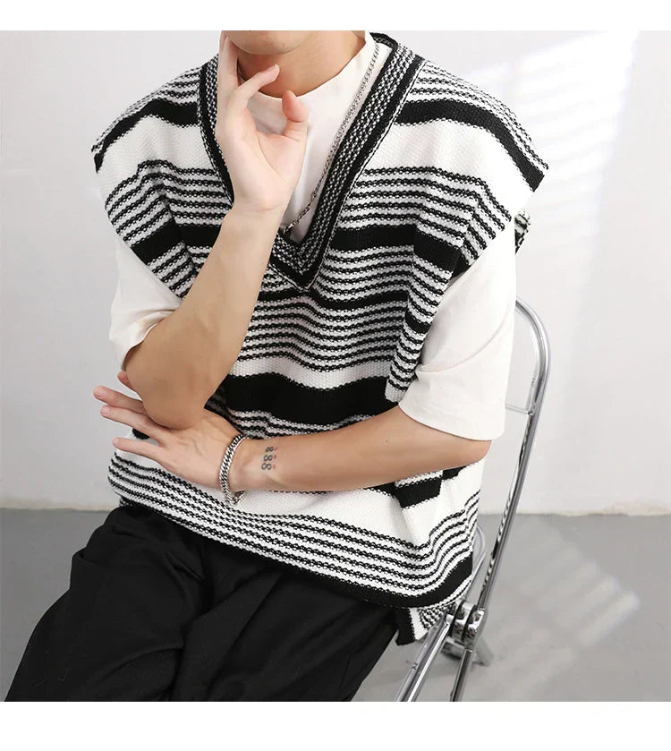 Classic Korean Stylish Striped Knit Vest Sweater