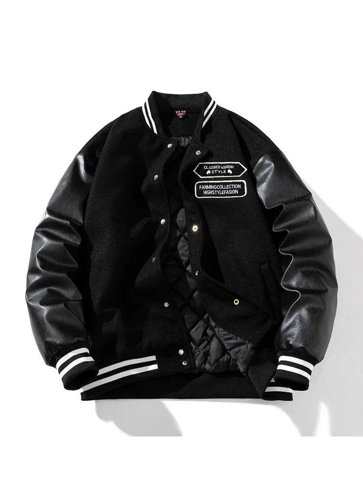 Winter Varsity Coat with Leather Sleeves Jacket