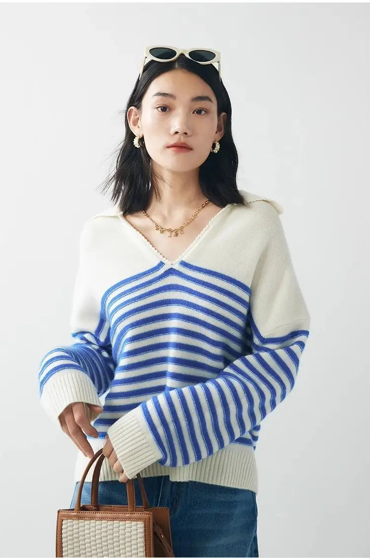 Stylish Striped Winter Knit Pullover Sweater