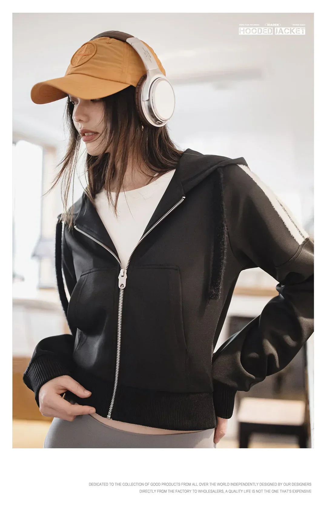 Black Striped Zipper Sweatshirt