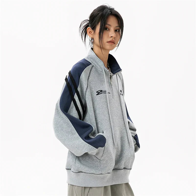 Harajuku Off-Shoulder Zipper Sweatshirt