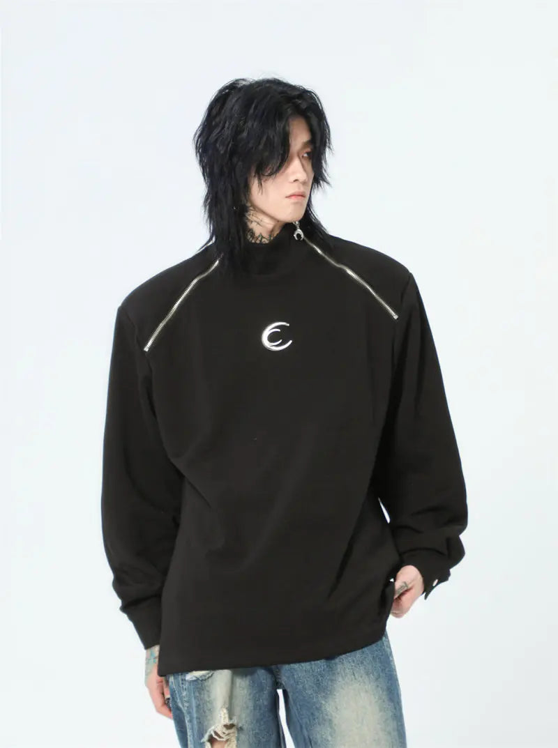 Streetwear Casual Zipper Shoulder Pads Sweatshirt