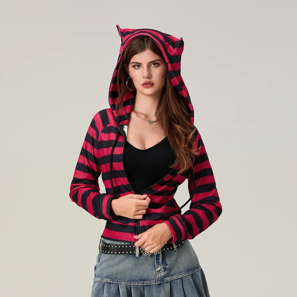 Vintage Red Striped Zip-Up Sweatshirt