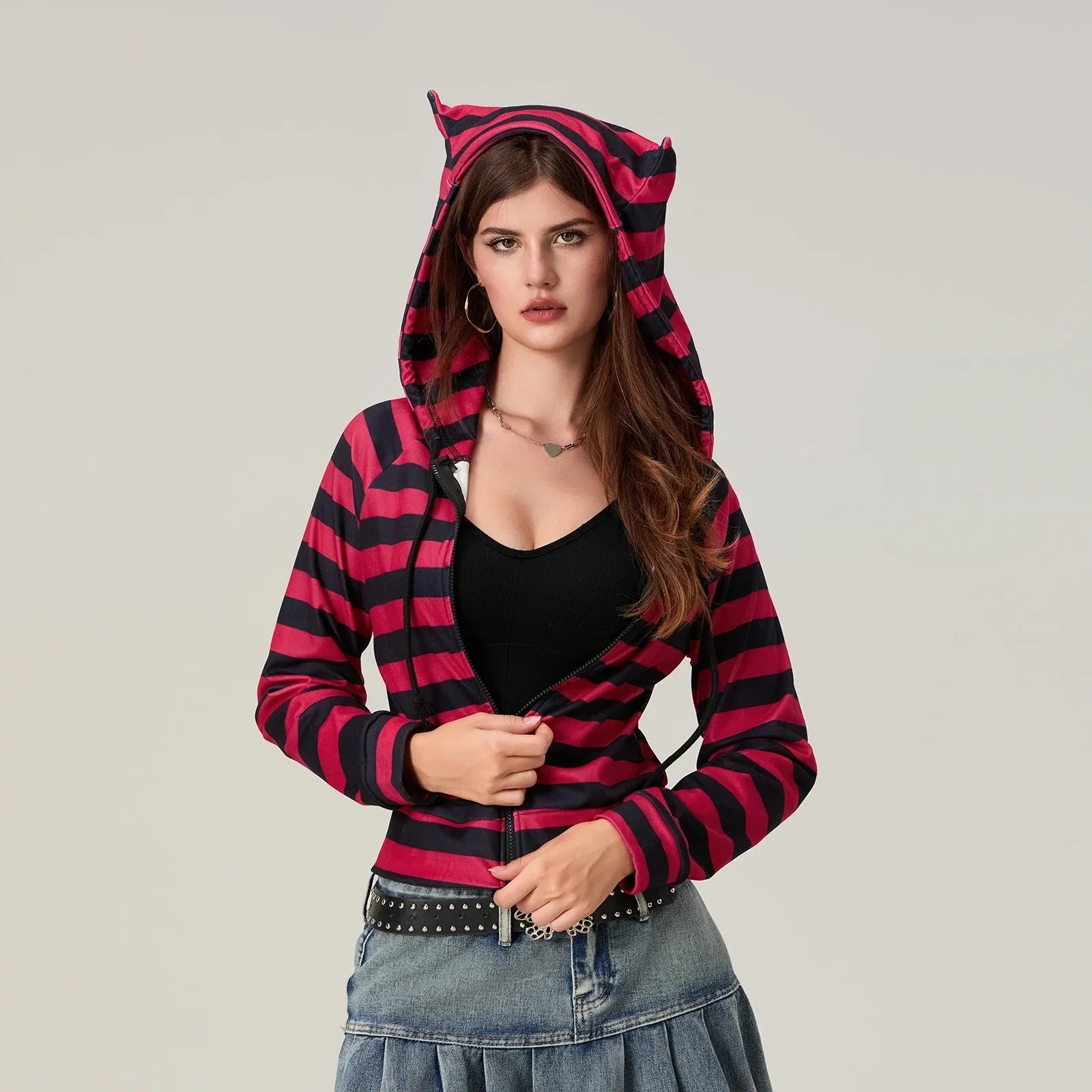 Vintage Red Striped Zip-Up Sweatshirt