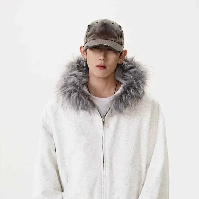 Autumn Japanese Edge Fur Collar Hoodied Sweatshirt