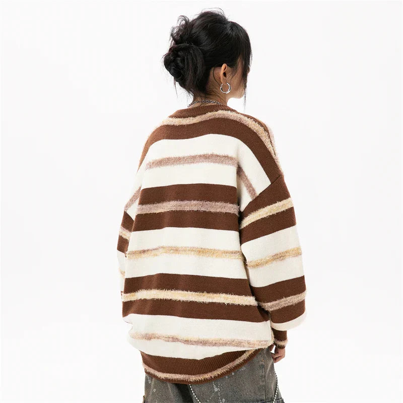 Striped Off-Shoulder Oversize Sweater