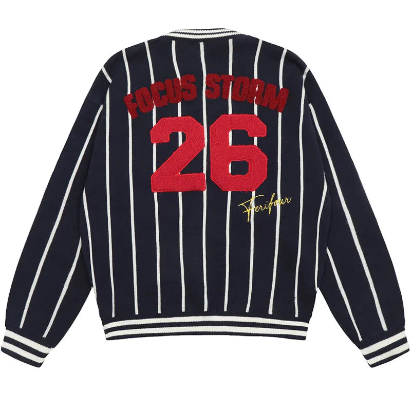 Retro Embroidered Striped Knitted Sweater