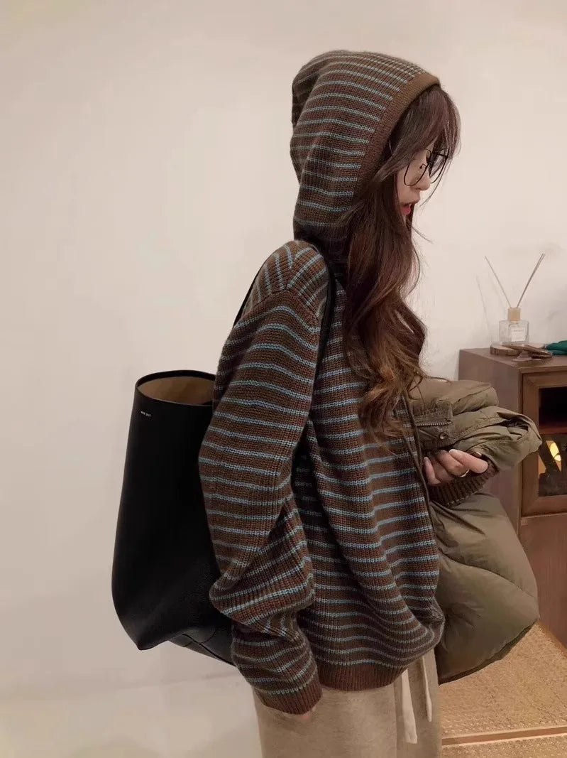 Cozy Striped Knitted Hoodie