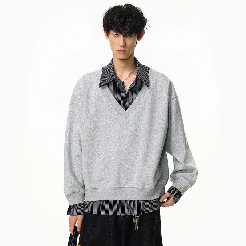 Flattering Casual Loose Striped Polo Sweatshirt