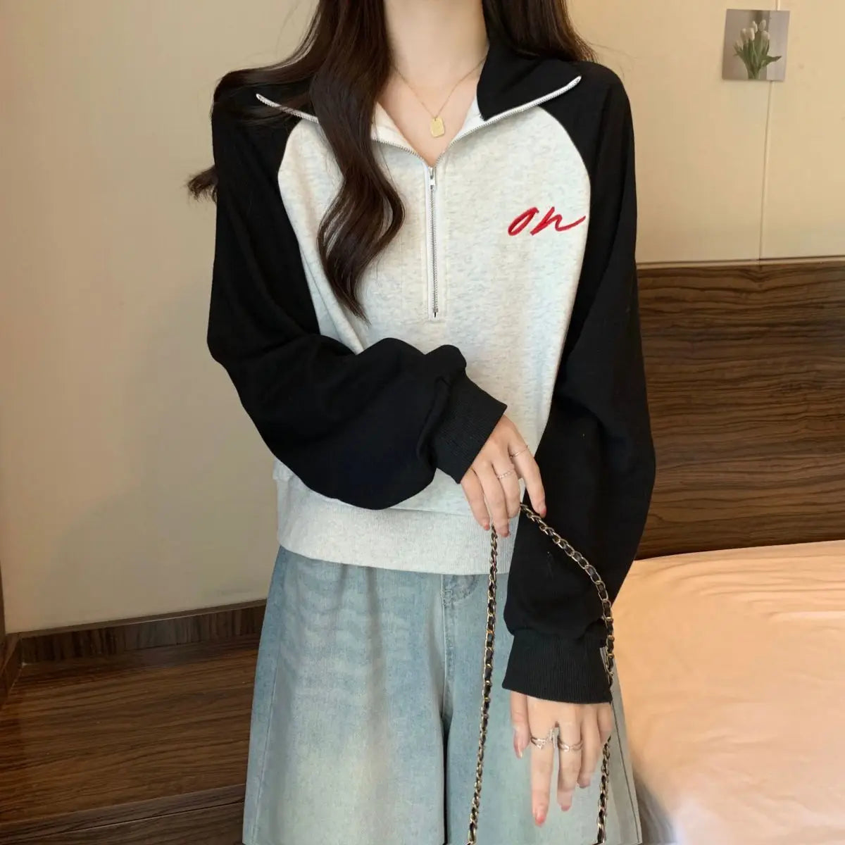 Chill Fit Loose Zipper Retro Long Sleeve Sweatshirt