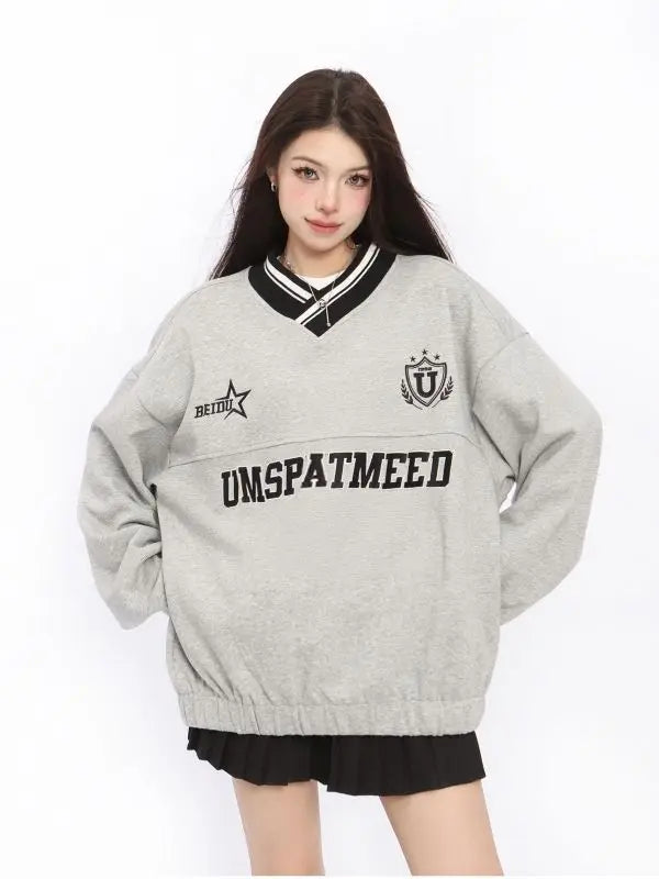 Retro American Style Letter Embroidered Hip Sweatshirt