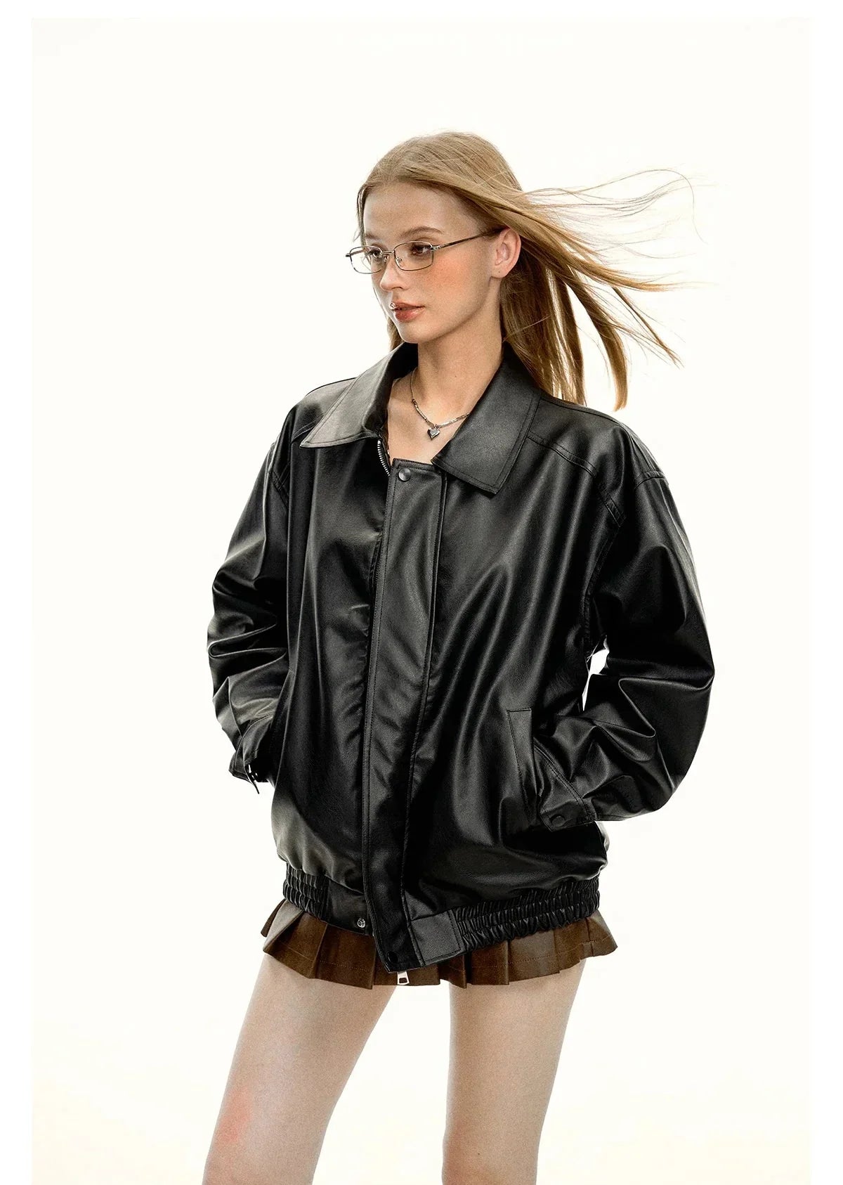 Women Cool High End Solid Color Leather Jacket