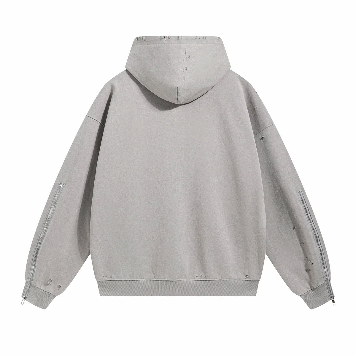 Frayed Woolen Zip-Up Hoodie Sweatshirt