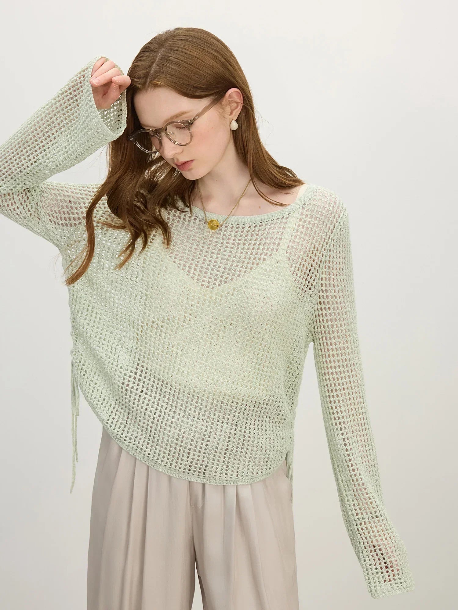 Women Casual Relaxed Knit Overlay Sweater