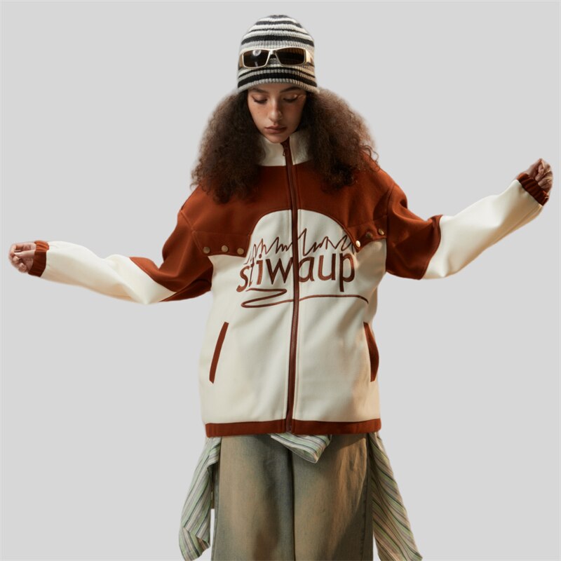 Flaming Stand Collar Varsity Jacket